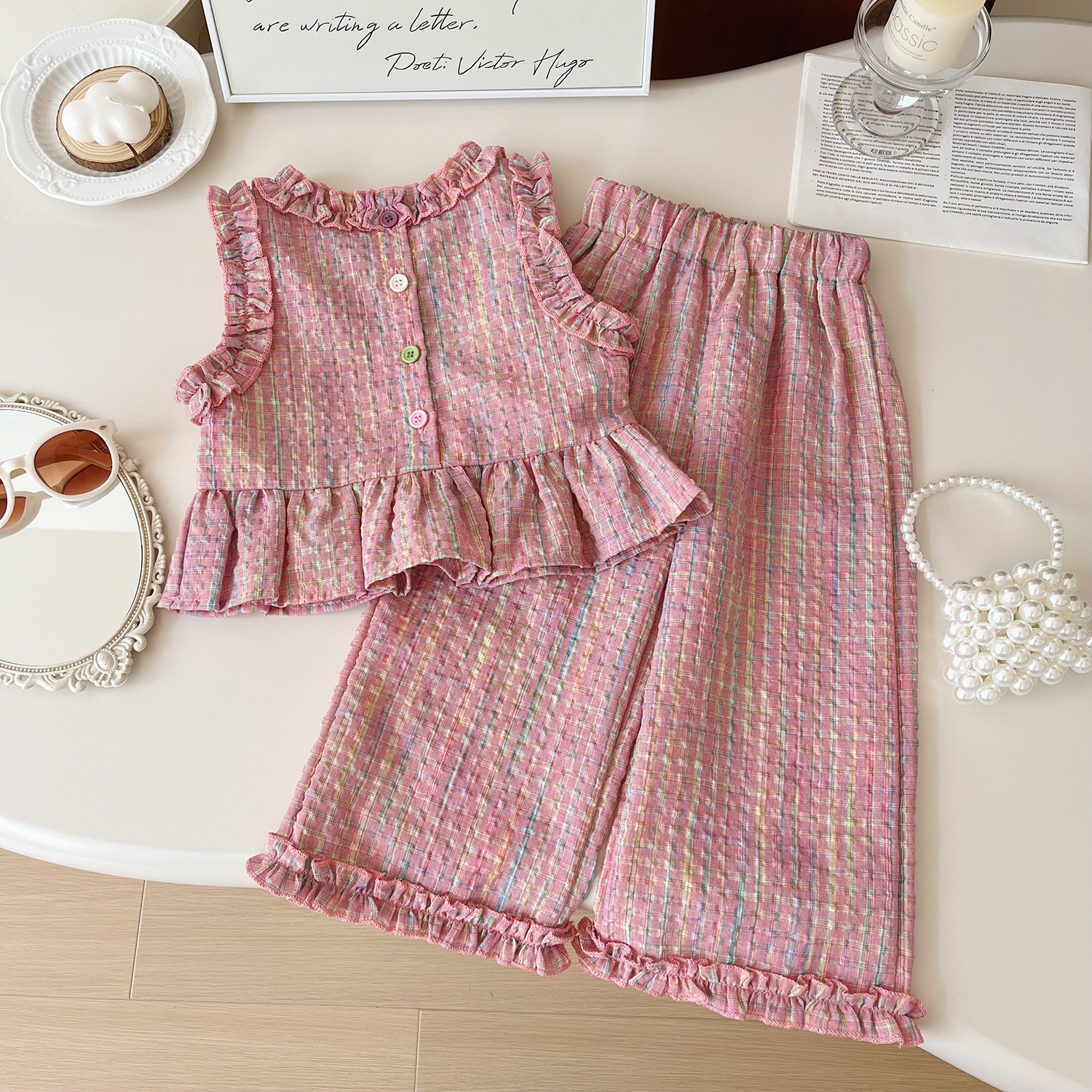 Toddler 2-Piece Pink Plaid Sleeveless Casual Set