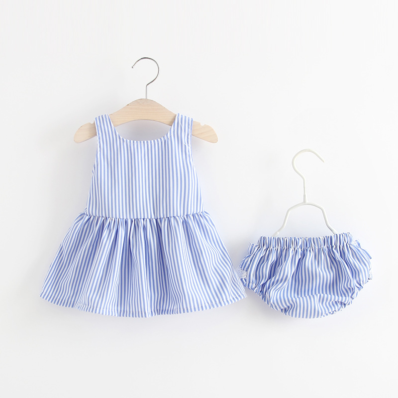 Baby 2-Piece Bow Vertical Striped Lace Set