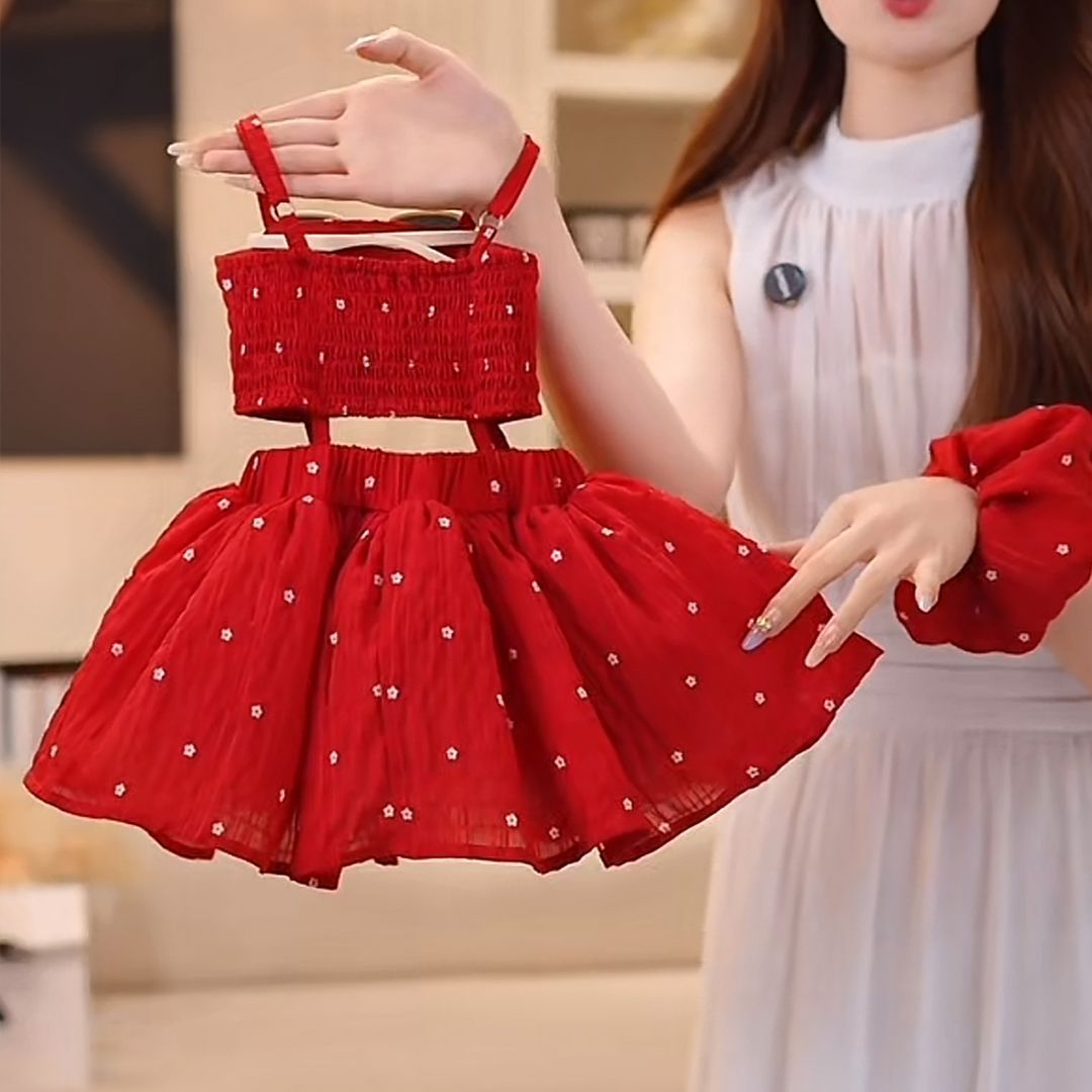 Toddler Girl Red Daisy Smocked Cutout Dress