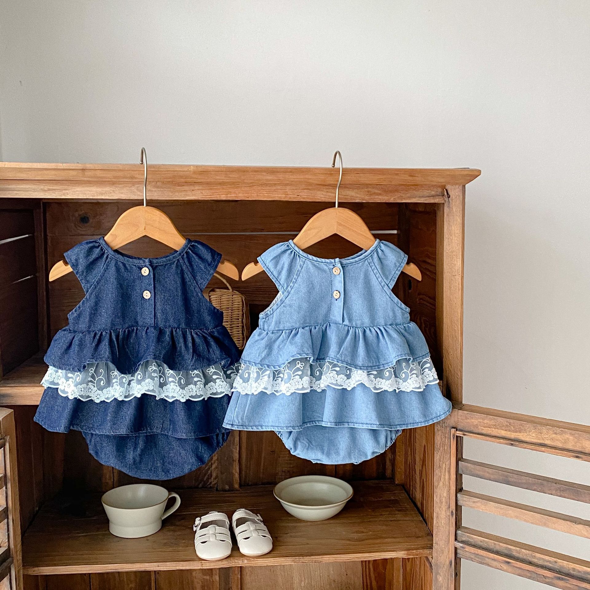 Baby Bow Tie Denim Dress and Shorts Set