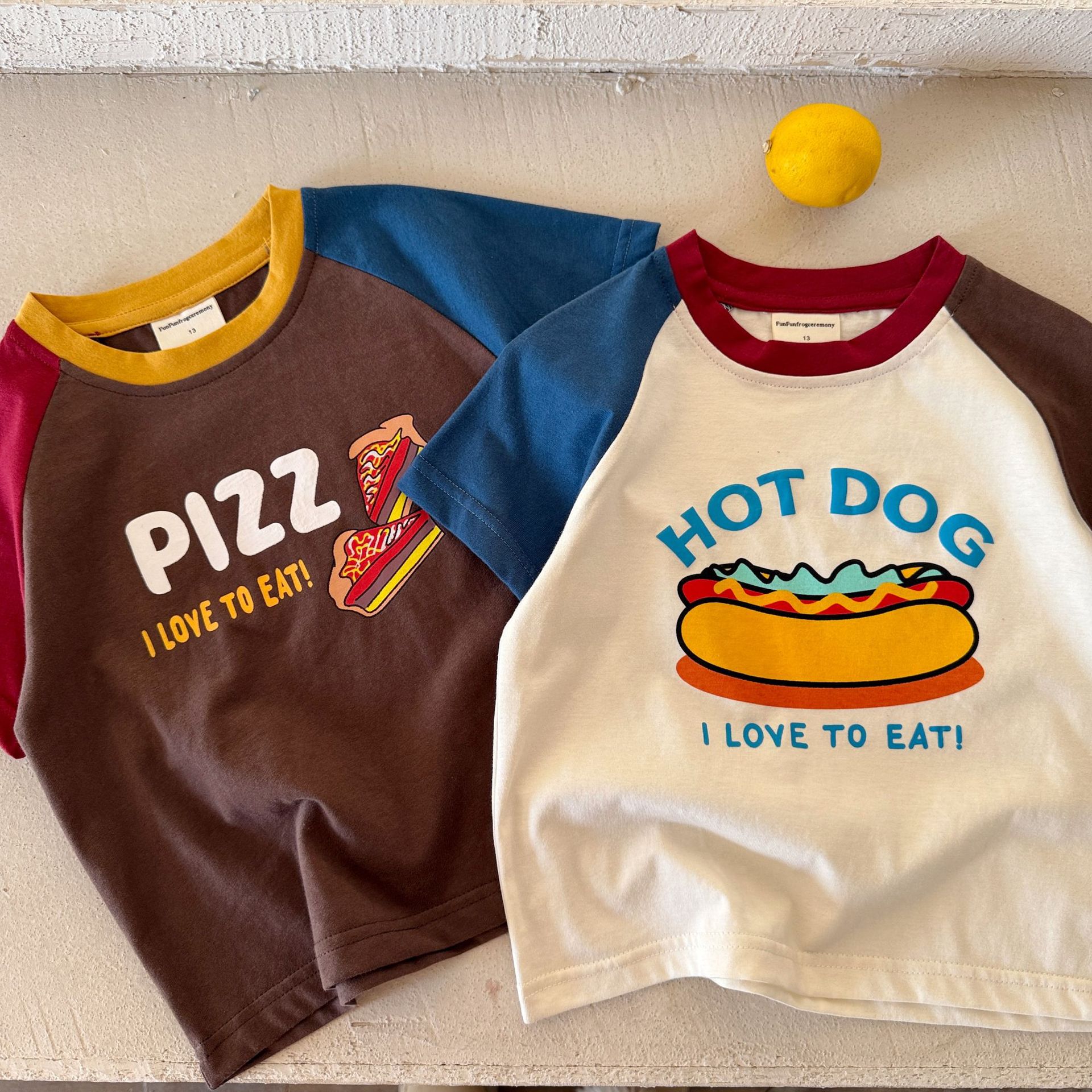 Kid Hotdog Pizza Pattern T-Shirt
