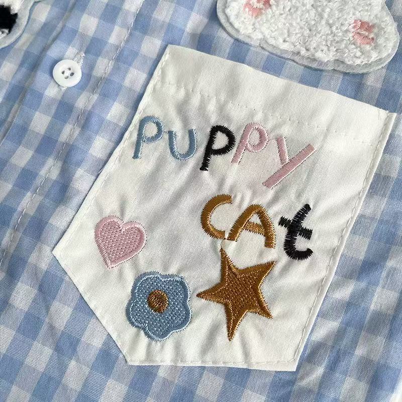 Baby Toddler Dog-Embroidered Plaid Sets