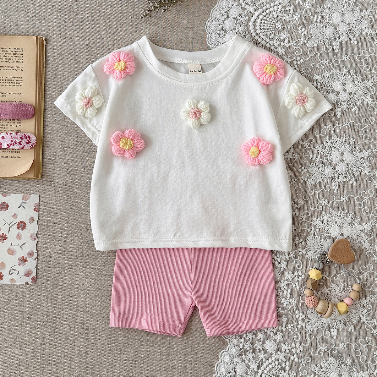 Baby Girls' 3D Floral Short-Sleeve Set