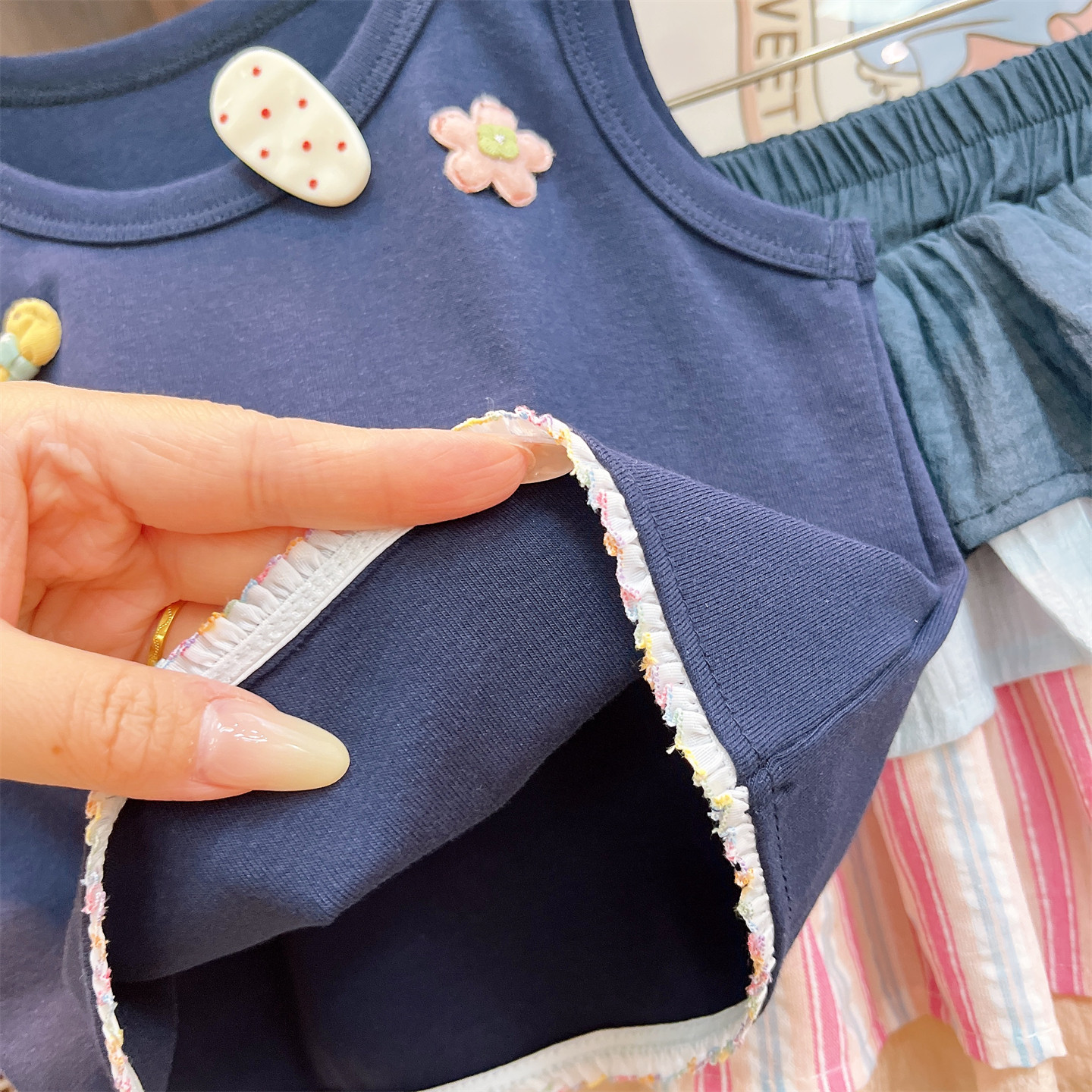 Baby& Kid Cartoon Vest Top and Striped Skirt Set