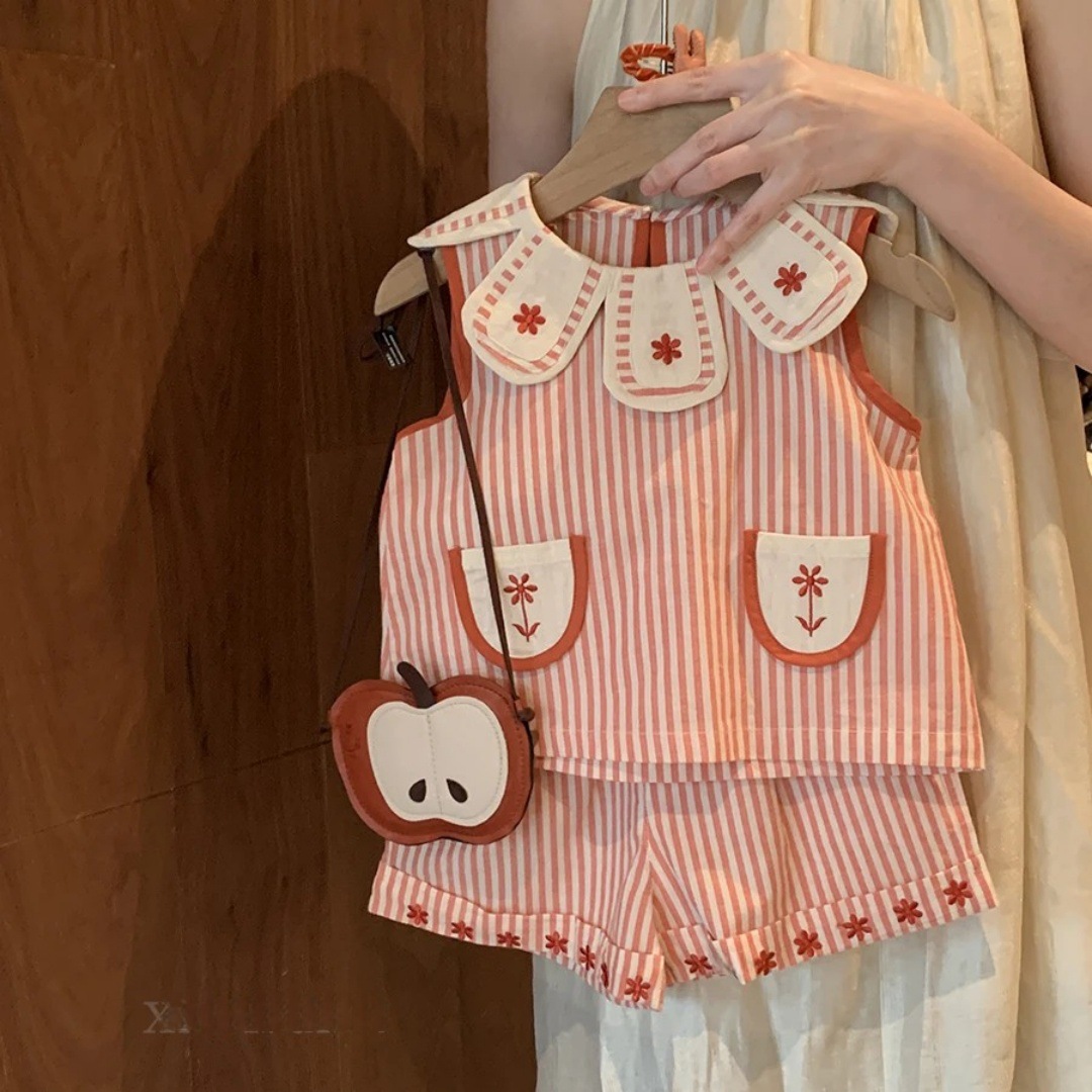 Baby& Kid Flower Collar Stripe Top and Pant Sets