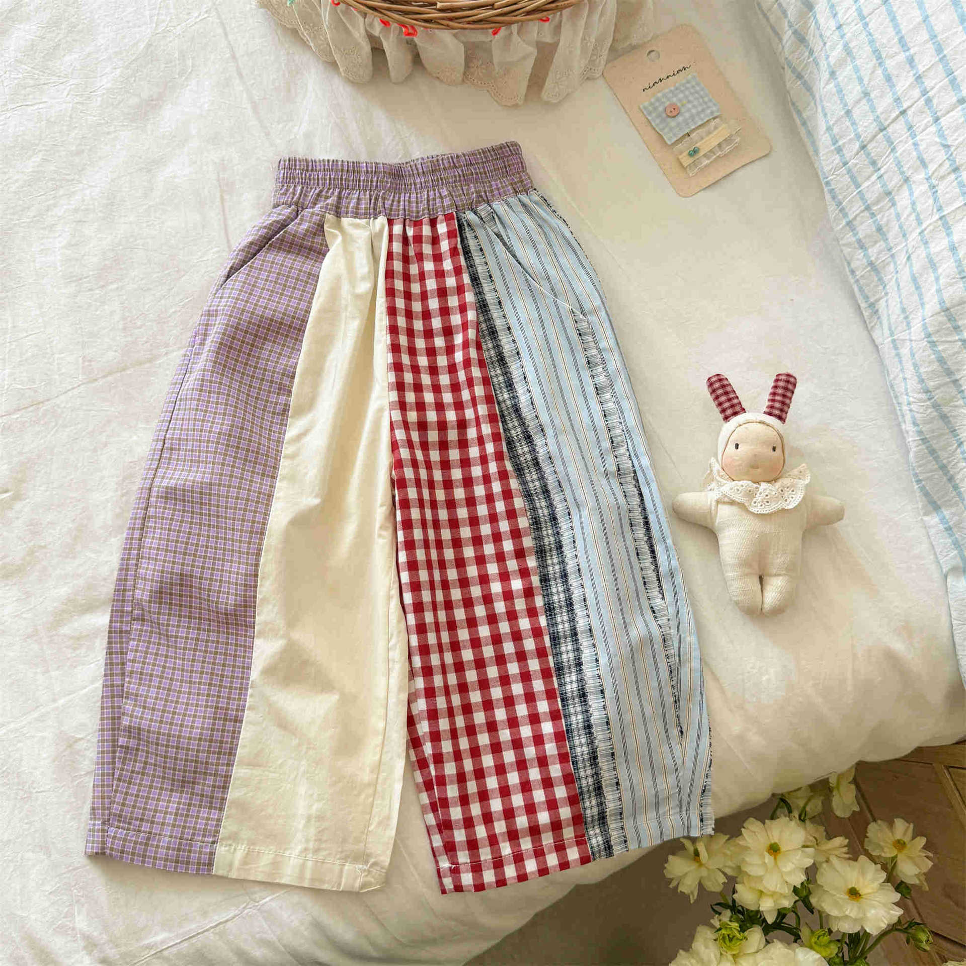 Baby& Kid Patchwork Plaid Stripes Pants