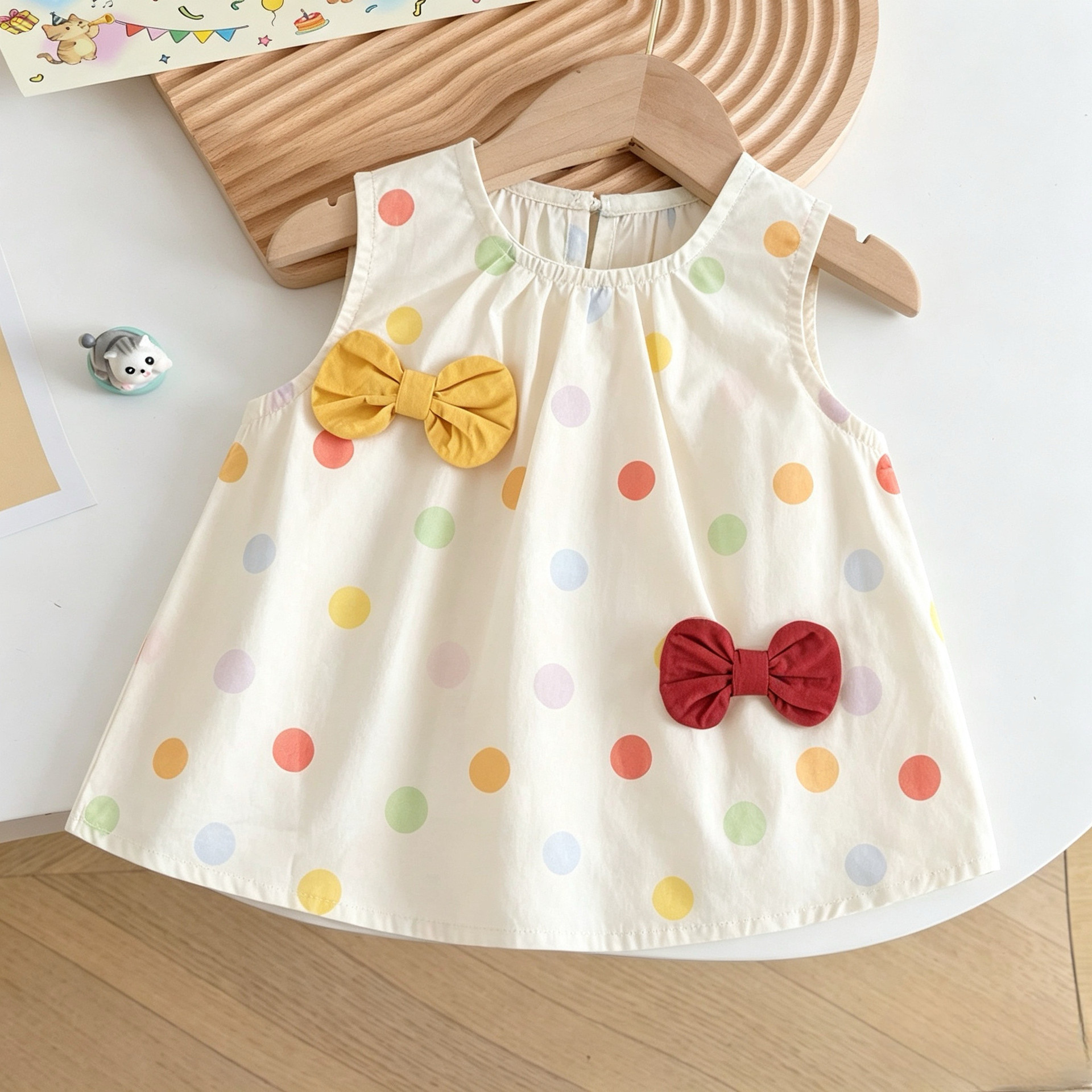 Kids Colorful Dot Bow Top and Ruffles Pants Sets