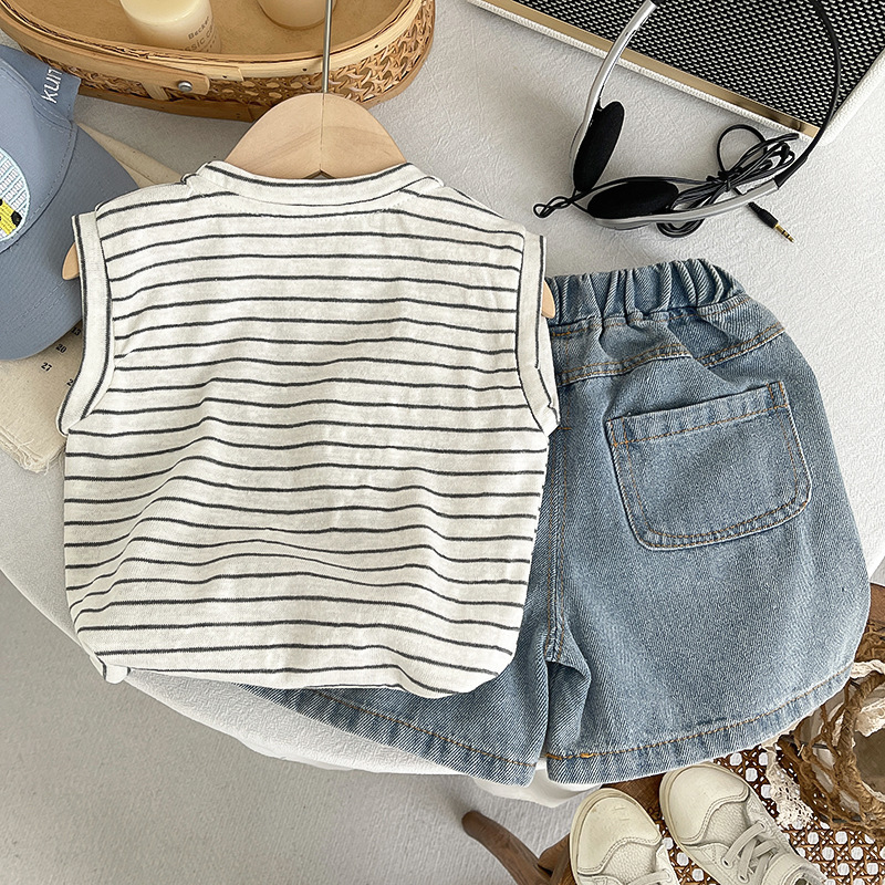 Kids Zebra Striped Vest Top and Denim Pants Set