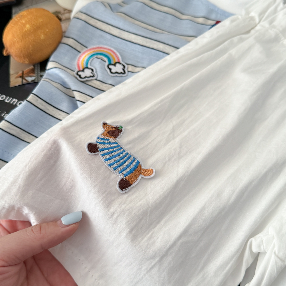 Kids Rainbow Puppy Striped Vest Top and Pants Set