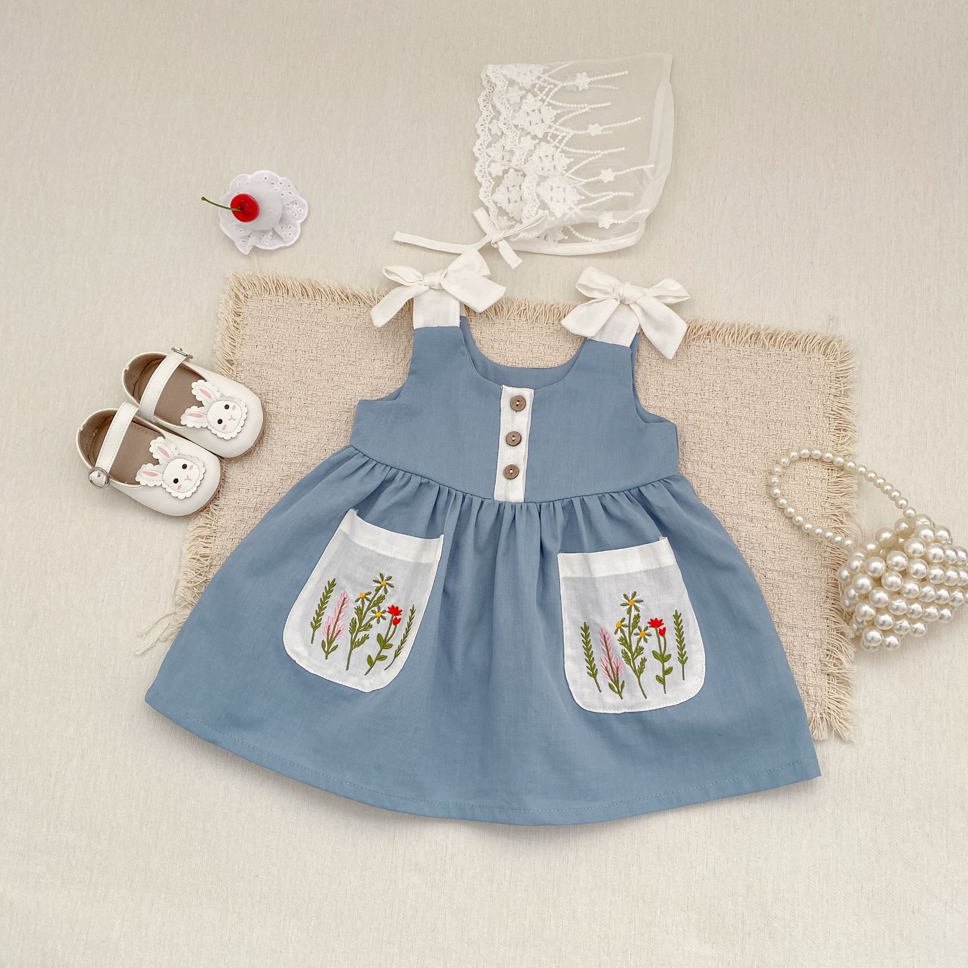 Baby Toddler Bow Knot Floral Pleated Dress