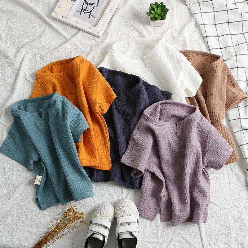Kids Solid Color Folds V-neck Top