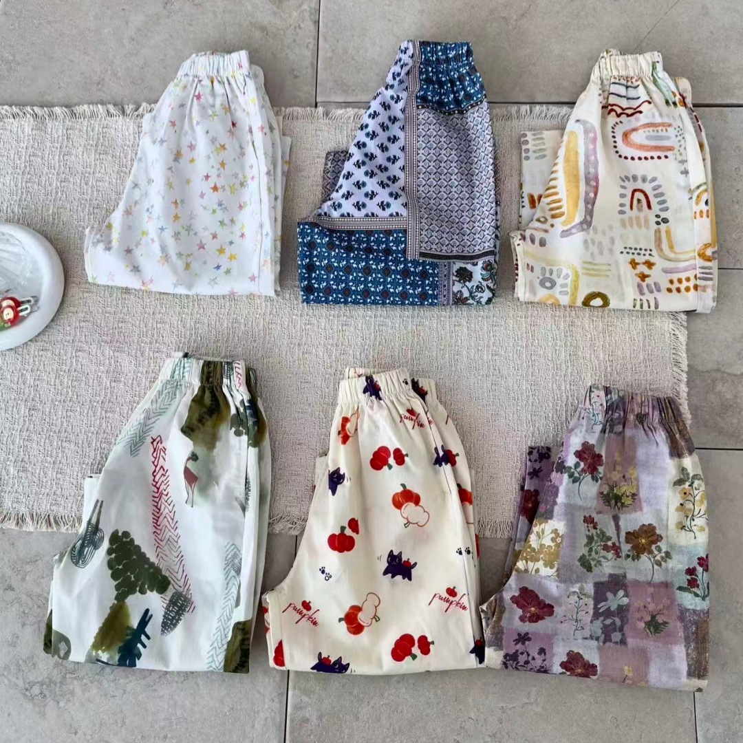 Kids Plaid Star Floral Print Pants