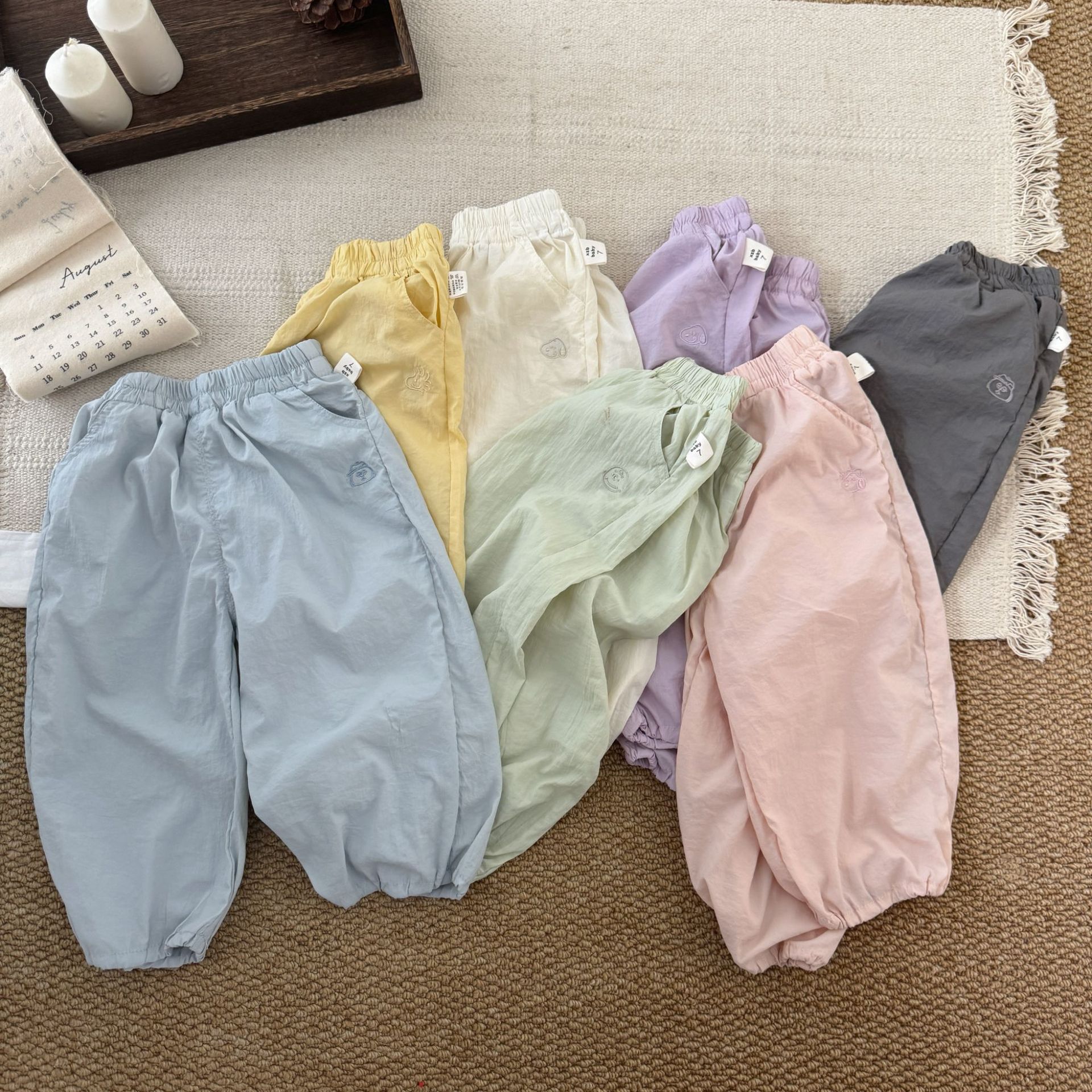 Kids Solid Color Cartoon Pattern Pants