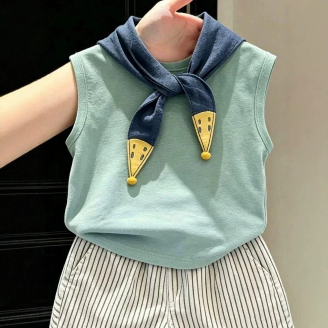 Kids Tie Vest Top and Stripe Short Pants Set