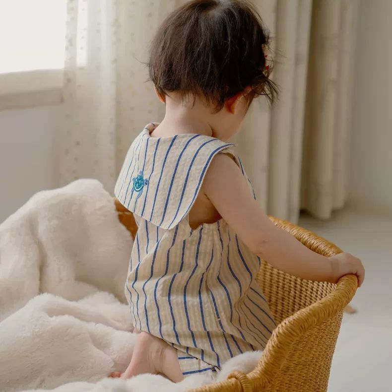 Baby Navy Collar Stripes Short Sleeved Onesie