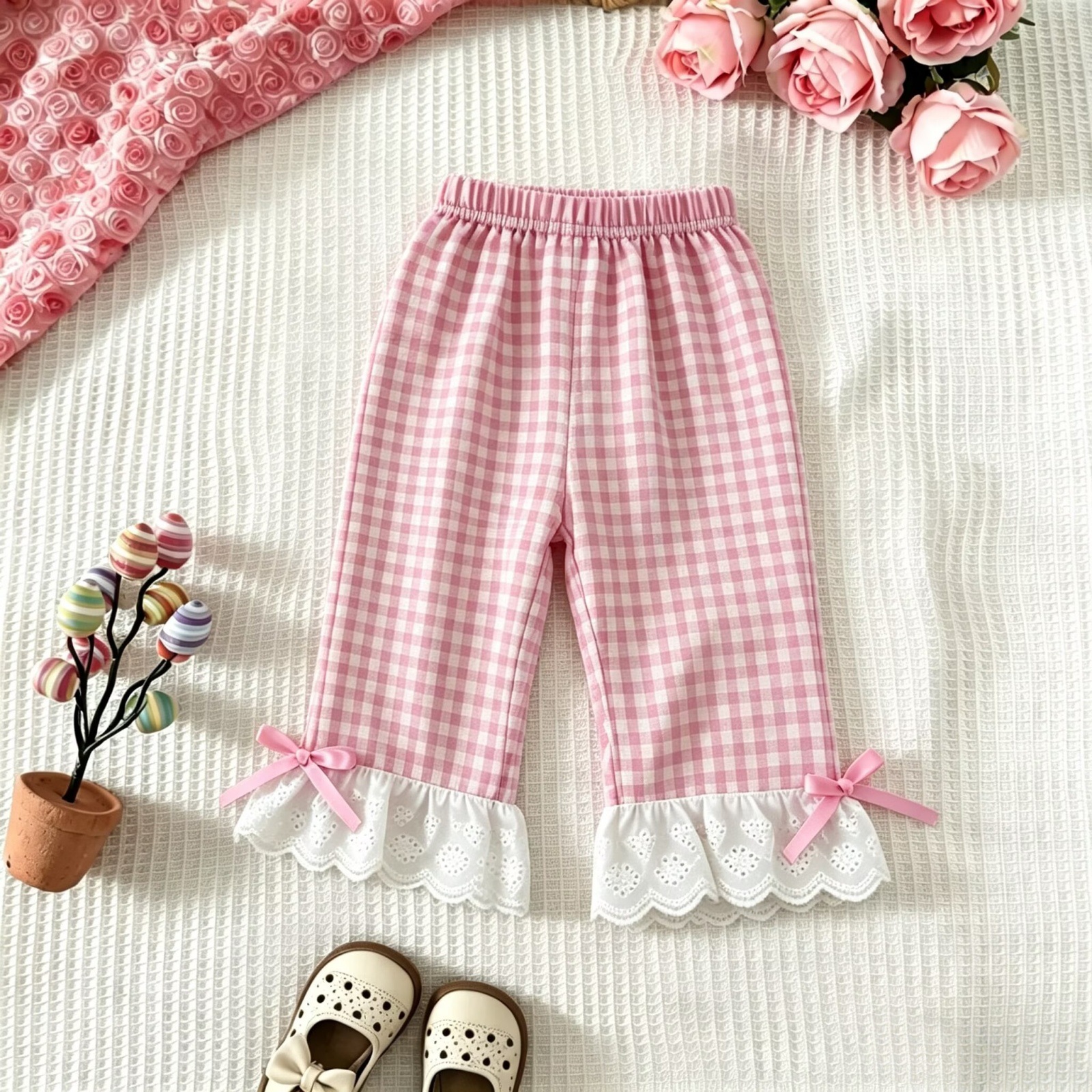 Baby Toddler Halloween Pumpkin Plaid Lace Trim Bow Top and  Pants Set