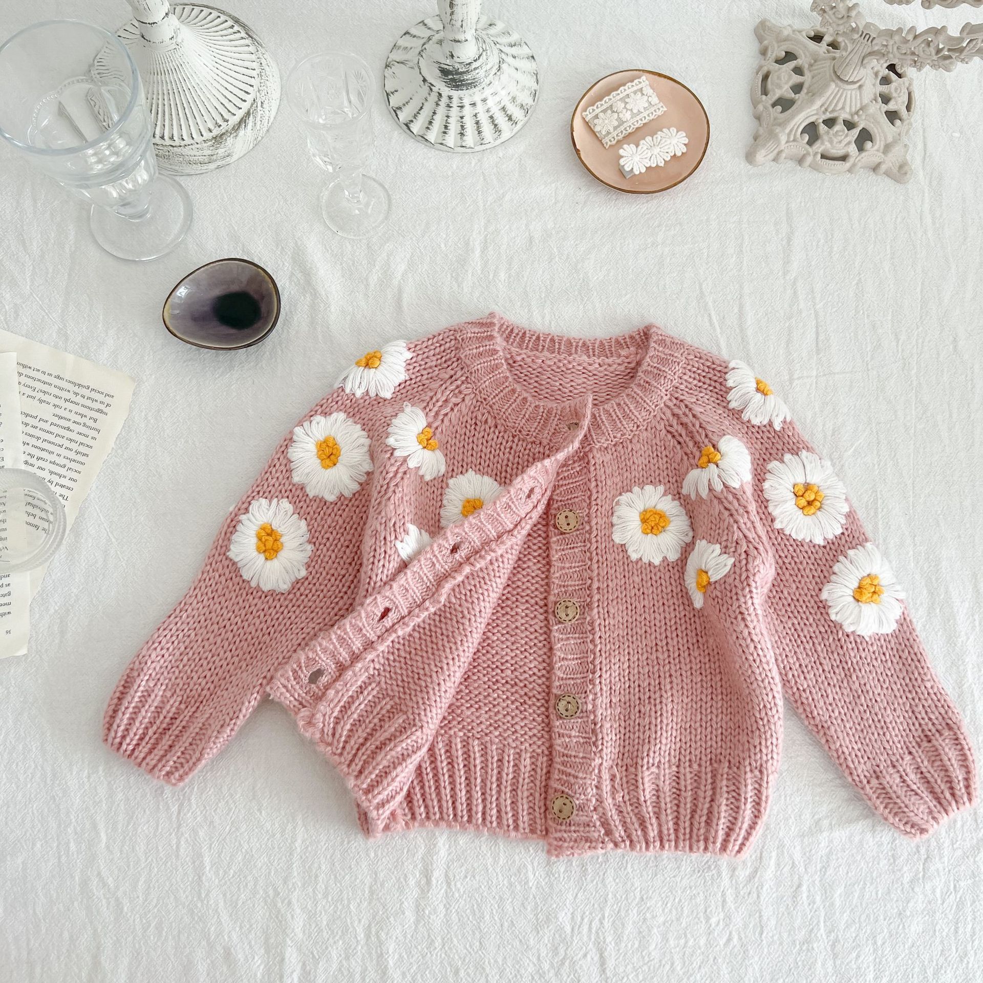 Baby Embroidered Daisy Cardigan Sweater