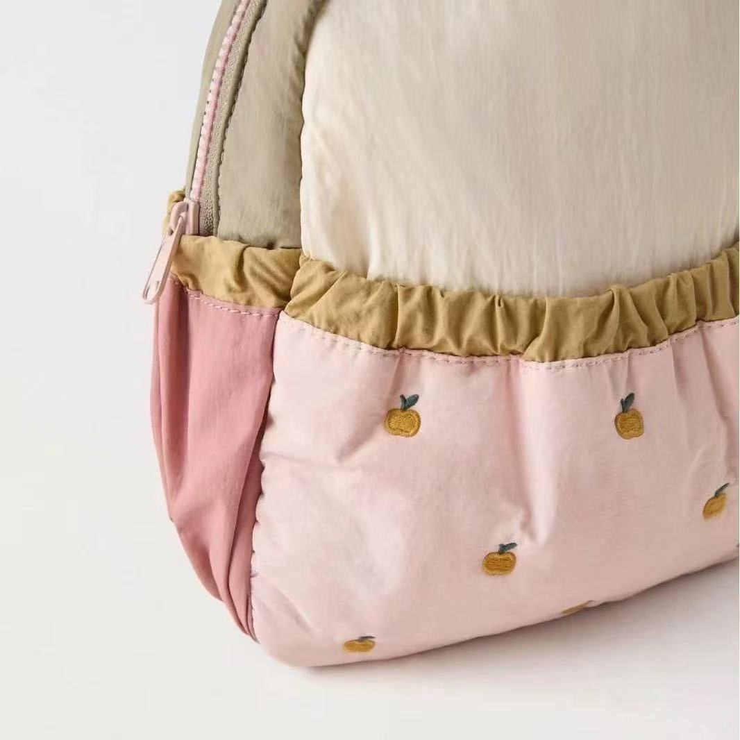 Mama and Me Color Blocking Embroidery Apple School Backpack