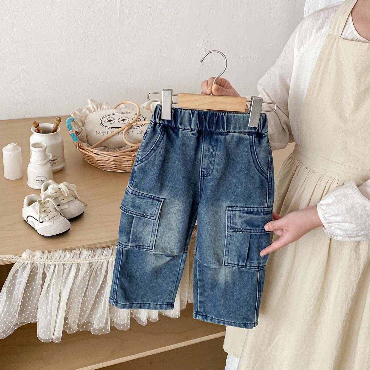 Kids Distressed Denim Cargo Pants