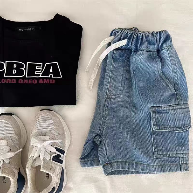 Kids Drawstring Side Pocket Denim Short Pants