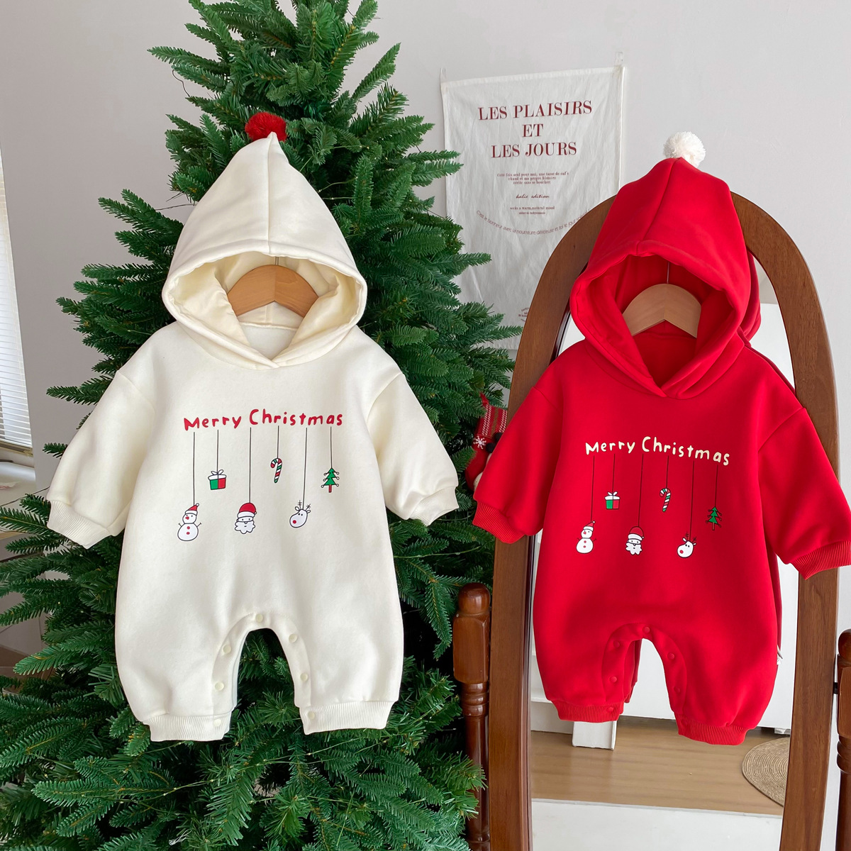 MERRY CHRISTMAS Baby Hooded Romper