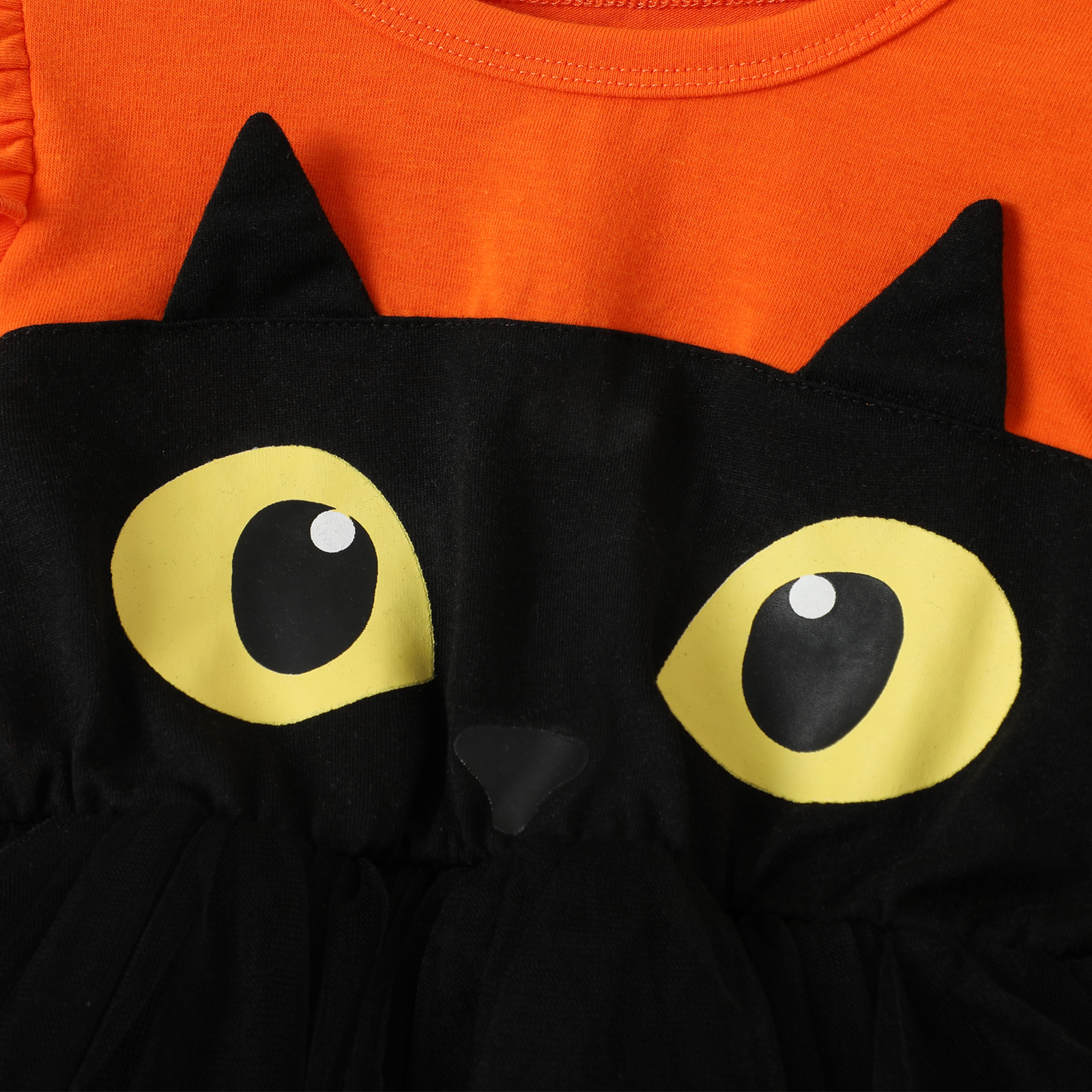Kids Halloween Cat Long Sleeve Mesh Dress