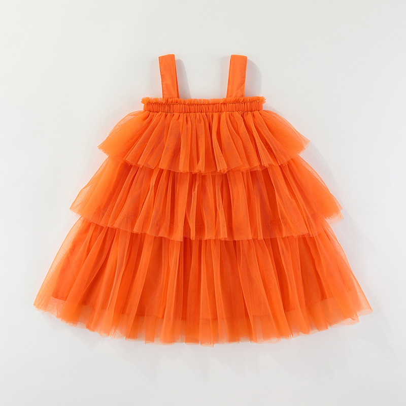 Kids Halloween Pumpkin Mesh Camisole Dress