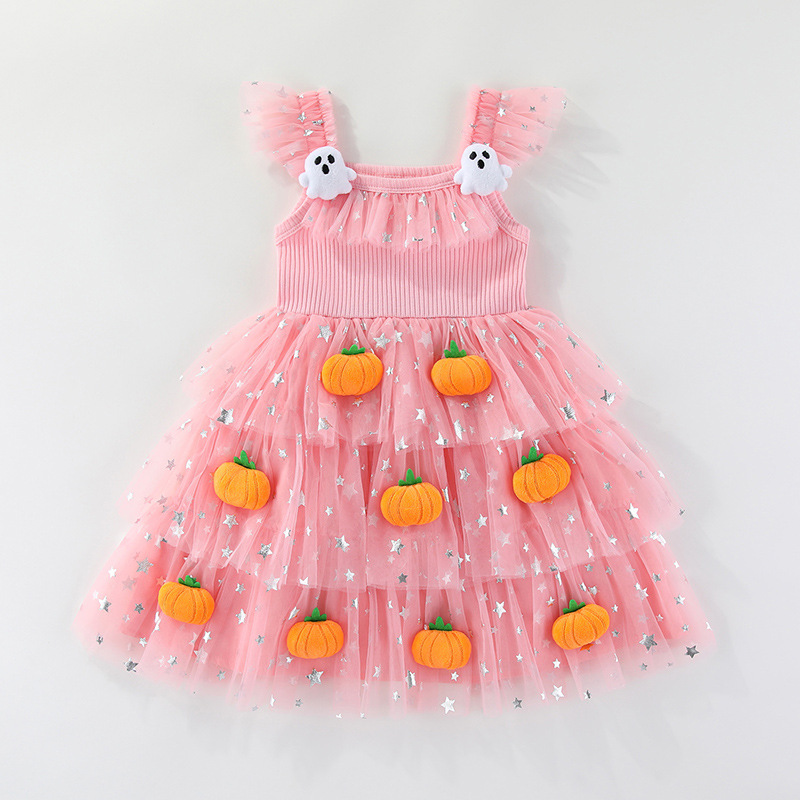 Kids Pumpkin Ghost Mesh Dress