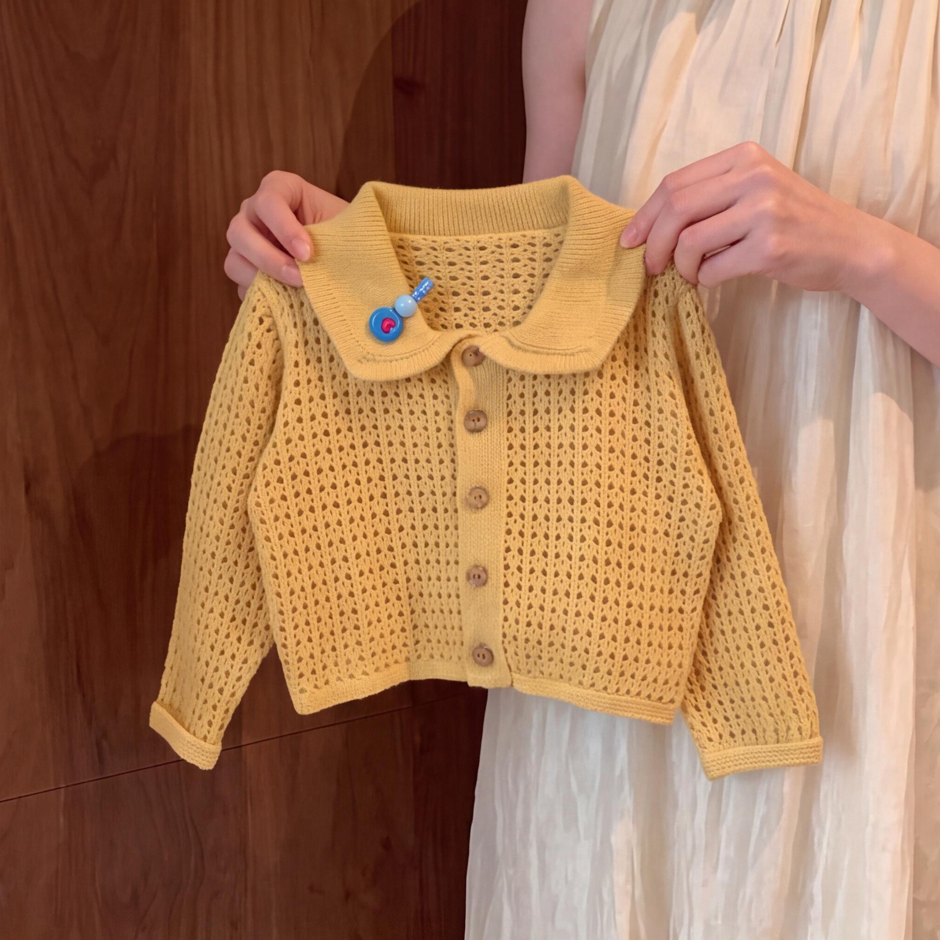 Kids Open Knit Cardigan Top and Polka Dot Skirt Set