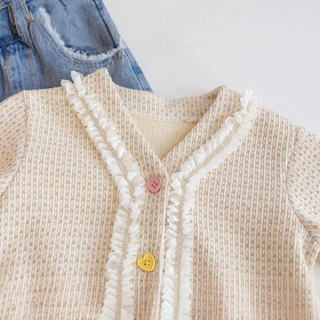 Kids Knitted Cardigan Top and Denim Pants Set