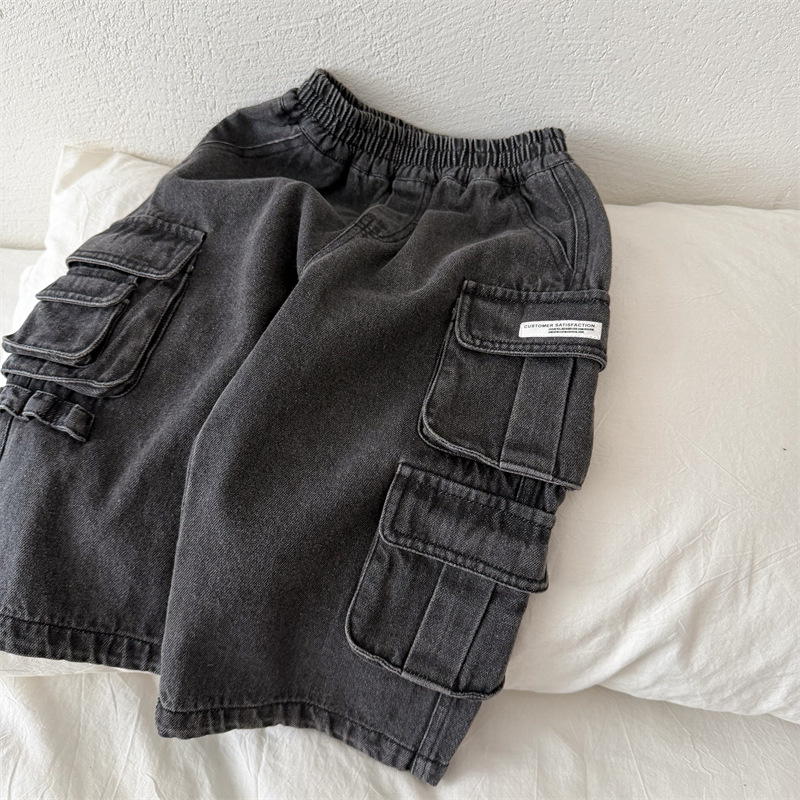 Kids Distressed Denim Cargo Pants
