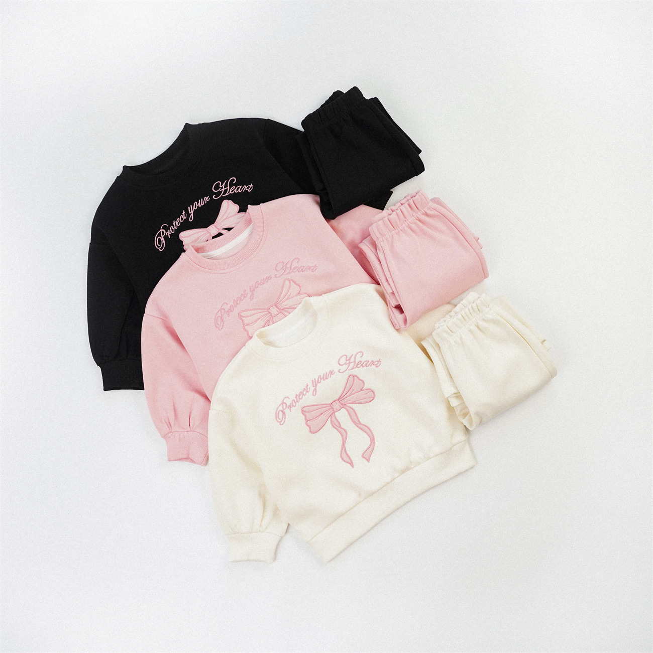 Kids Embroidered Letters Bow Sweatshirt and Bell Pants Set