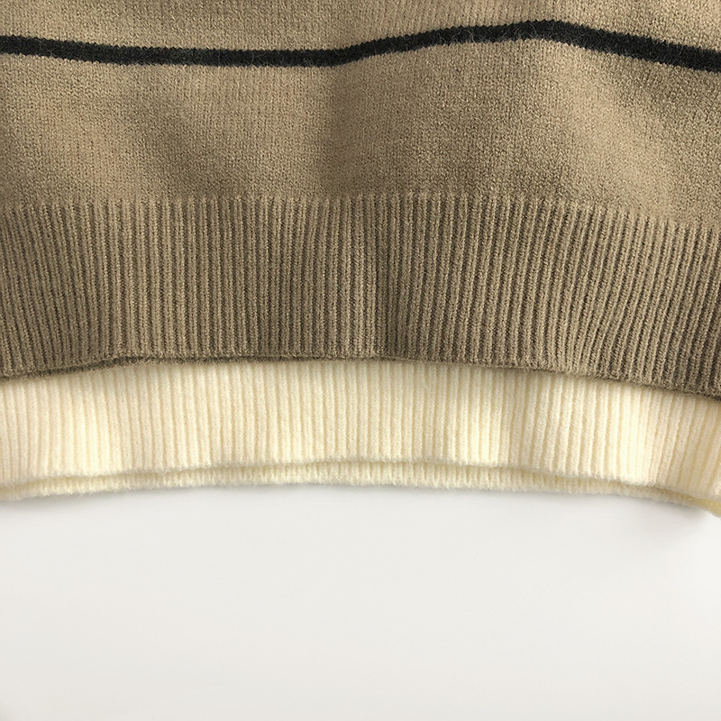 Kids Striped Knit V-Neck Collar Sweater