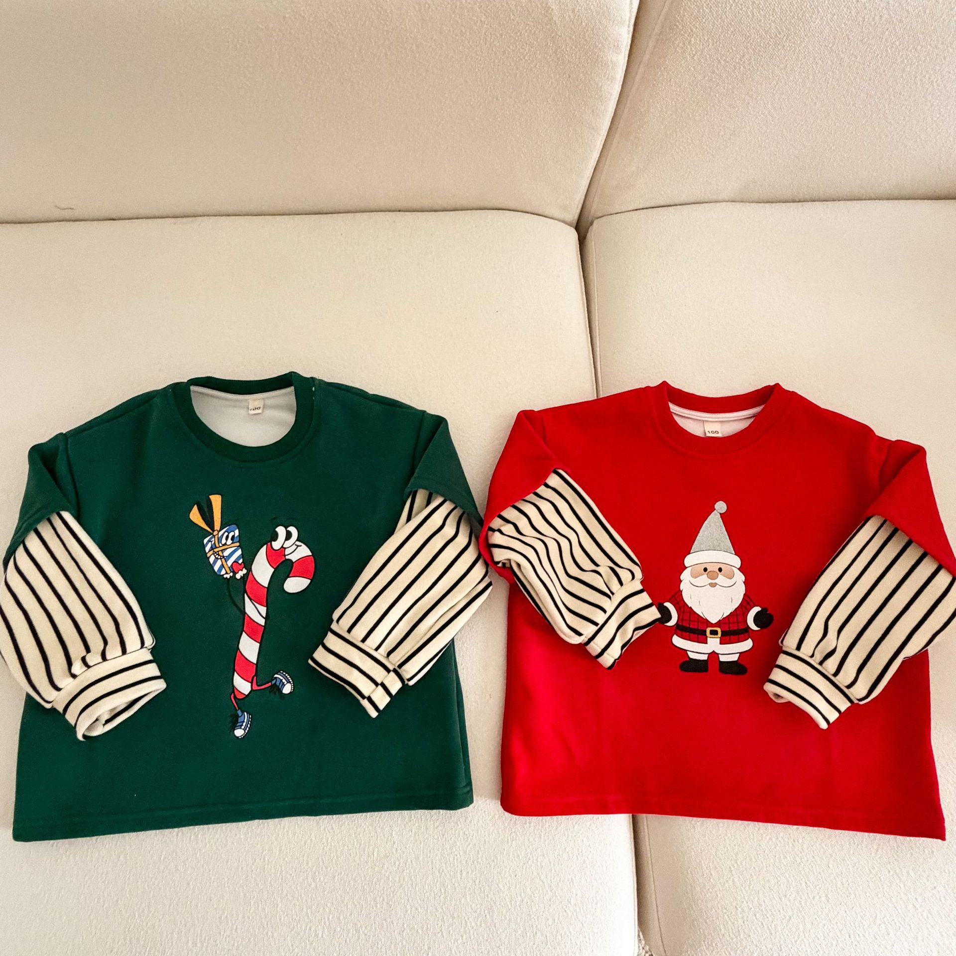 Kids Christmas Stripe Faux Two-Piece T-shirt