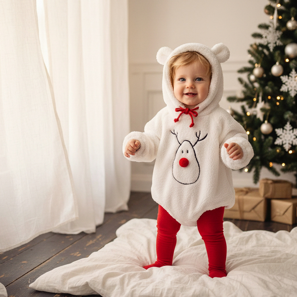 Baby Christmas Bear Hooded Fleece Onesie