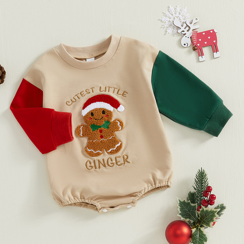 Baby Gingerbread Man Contrasting Colors Sleeve Onesie