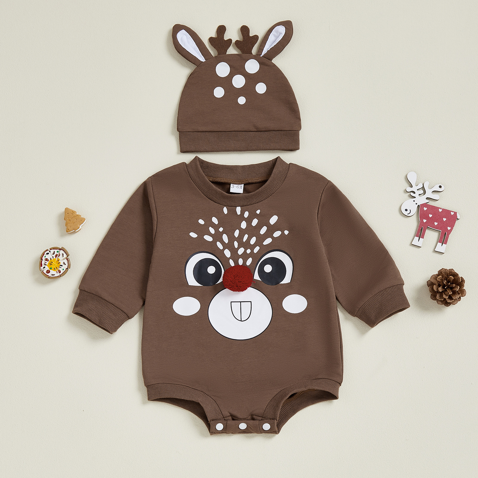 Baby Christmas Reindeer Onesie With Hat
