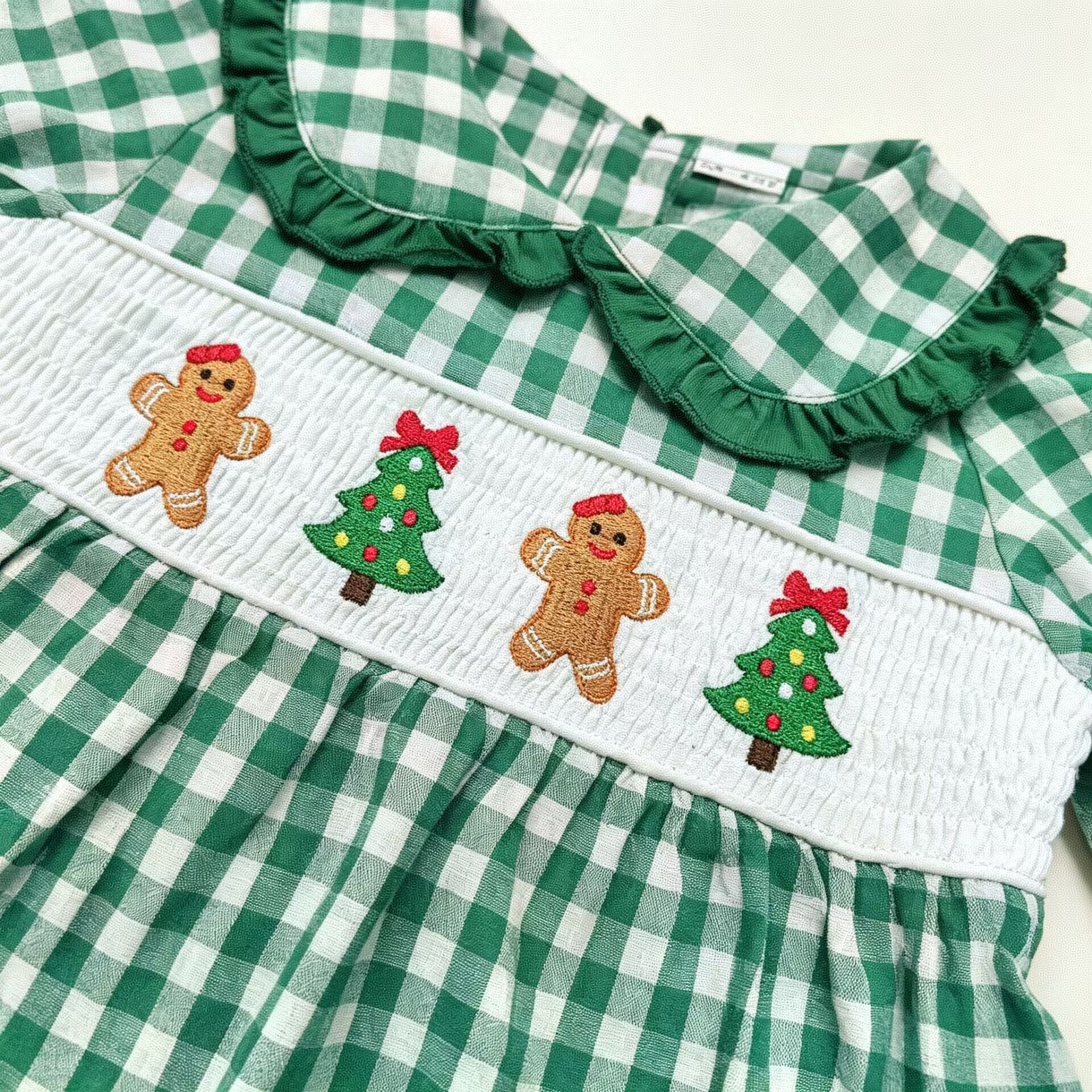 Kids Christmas Checkered Embroidery Lace Bow 2-Piece Set