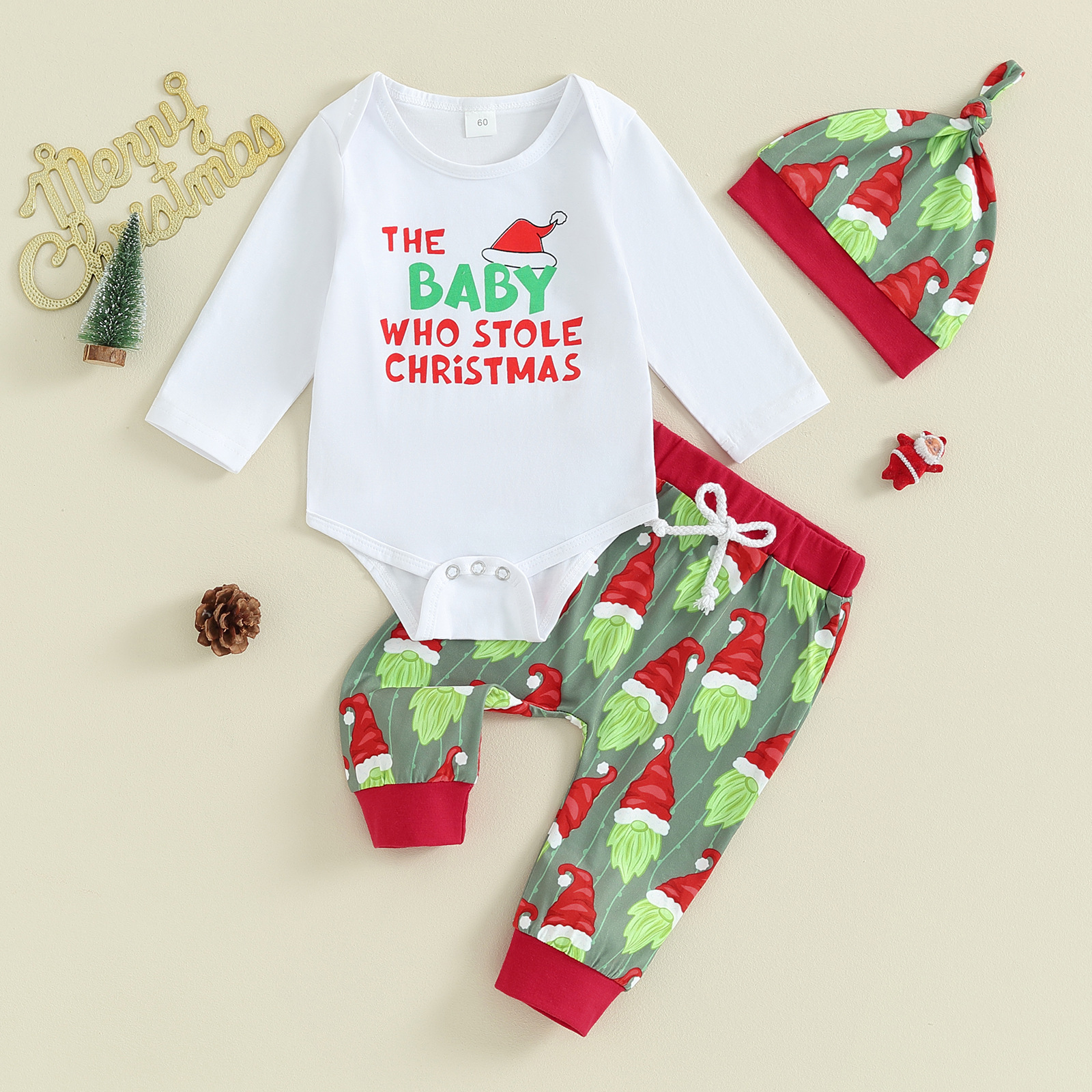 Baby Christmas Pattern Onesie 3-Piece Set