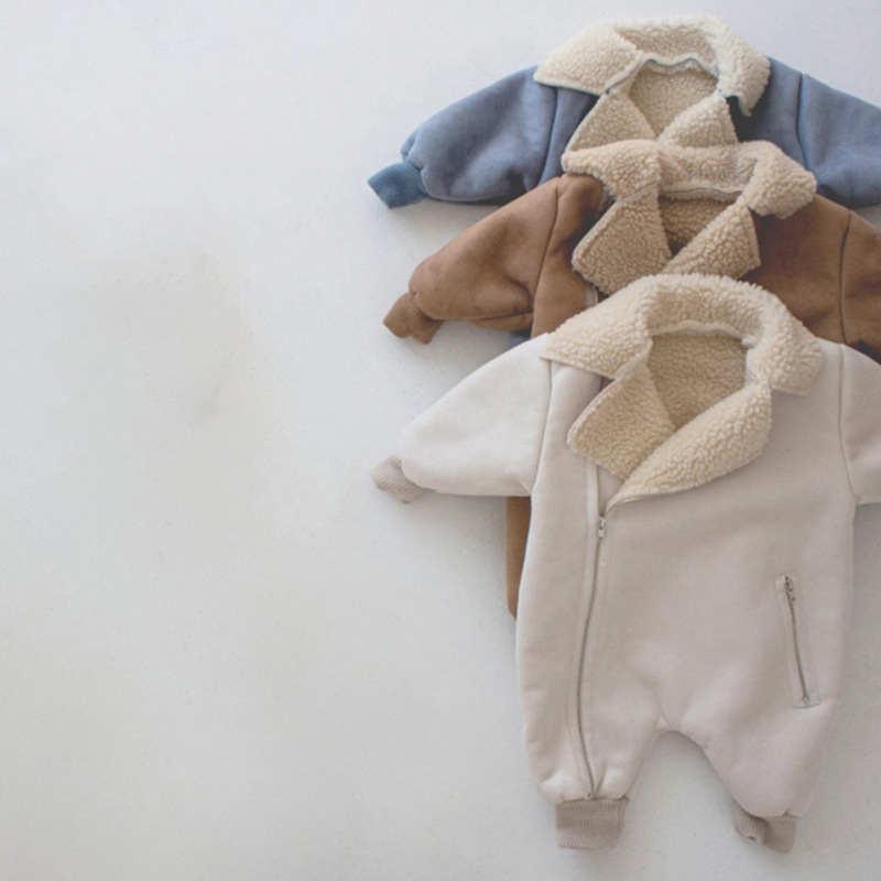 Baby Solid Color Lambswool Warm Romper