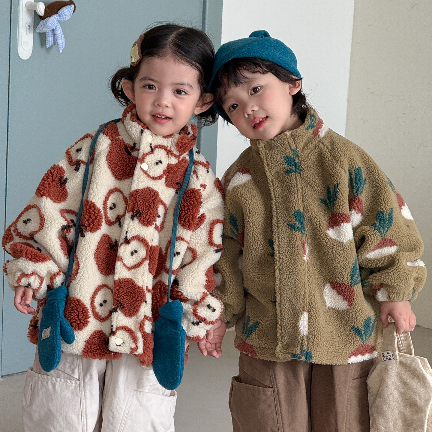 Kids Fruit Food Print Lambswool Outerwear