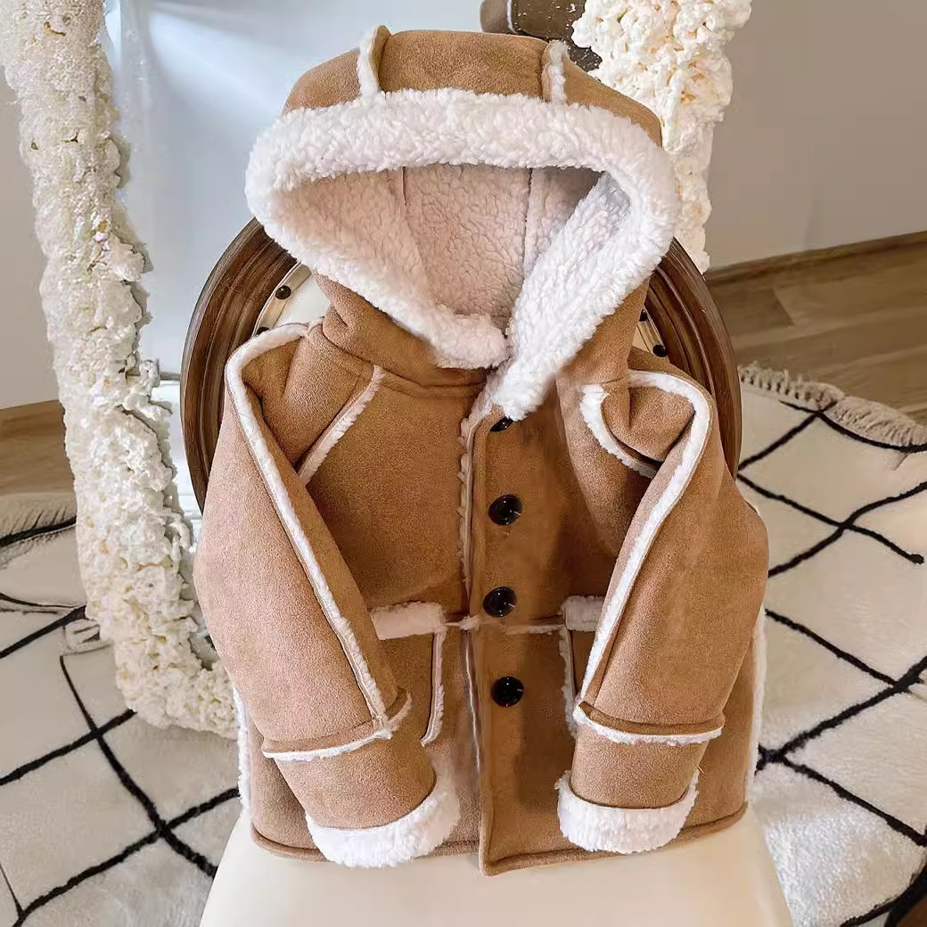Kids Retro Fleece Lined Lambswool Hooded Outerwear