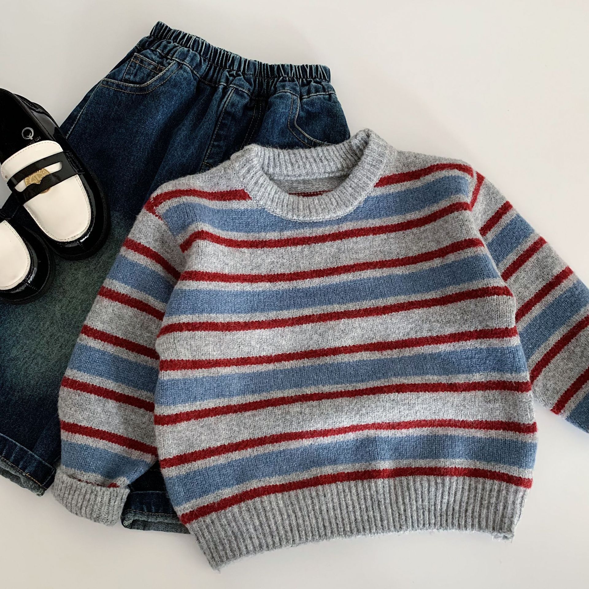 Kids Contrasting Colors Stripe Knit Sweater