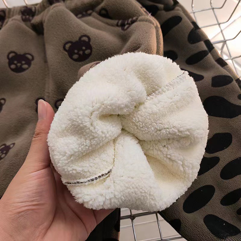 Kids Leopard Print Bear Fleece Lined Pants