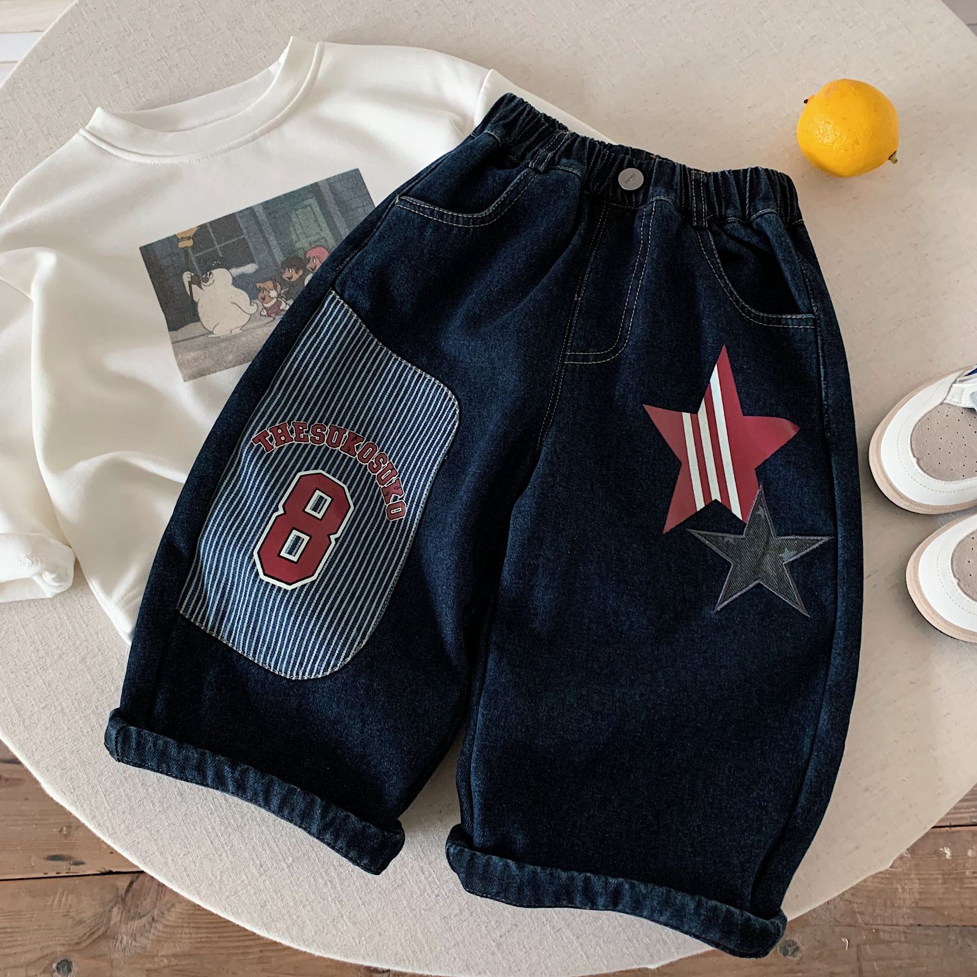 DailyBebe Kids Patch Embroidery Scimitar Denim Pants