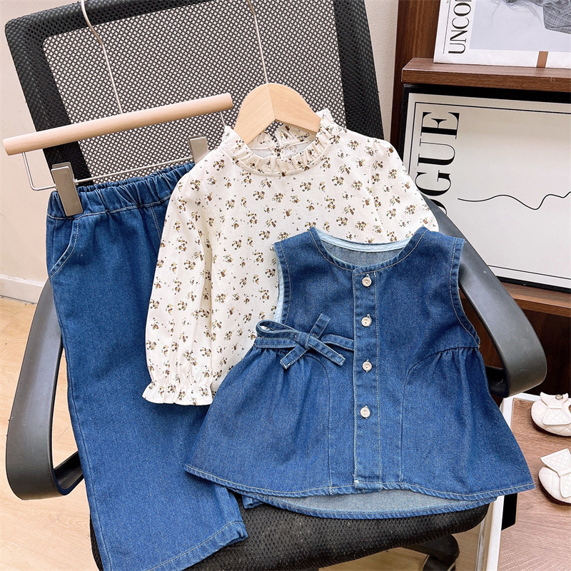 DailyBebe Kids Floral Denim 3-Piece Set