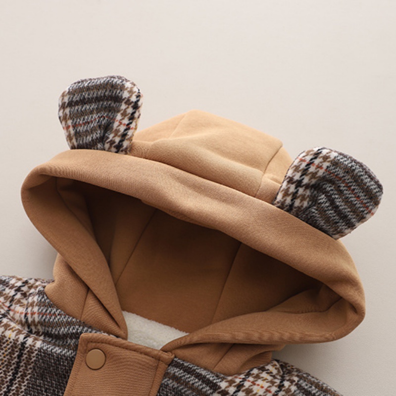 Toddler Bear Pendant Classic Plaid Cotton Jacket