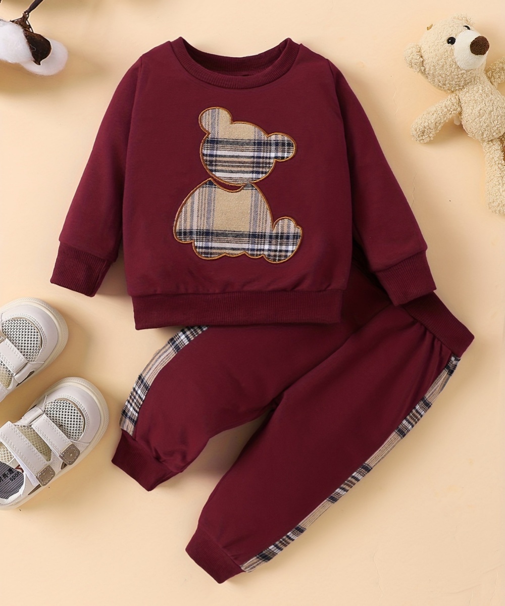 2-Piece Plaid Bear Baby Newborn Sweatshirt Set