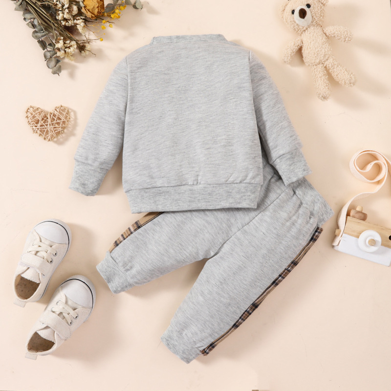 2-Piece Plaid Bear Baby Newborn Sweatshirt Set