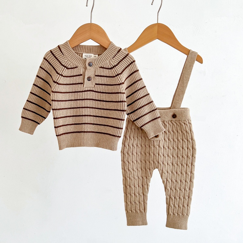 Baby Striped Sweater Overalls Set